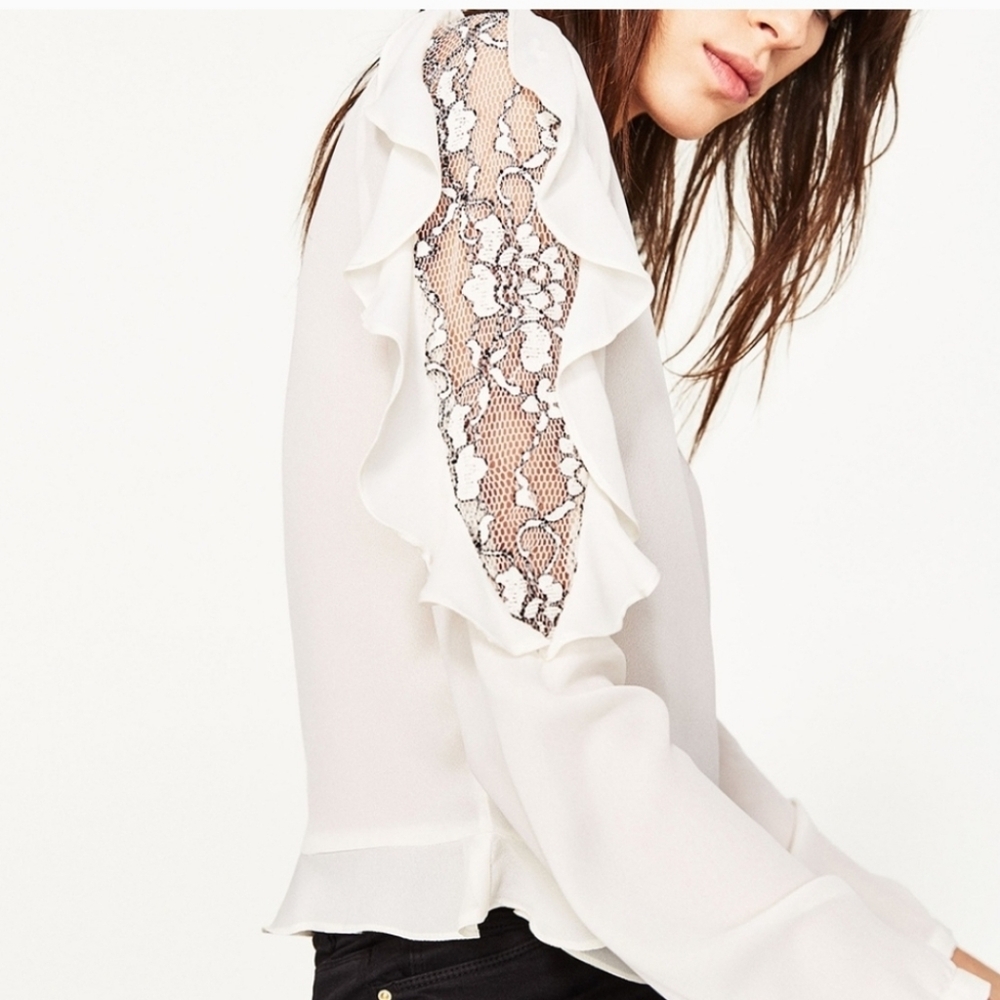 Elegant White Lace Sleeve Women's Top